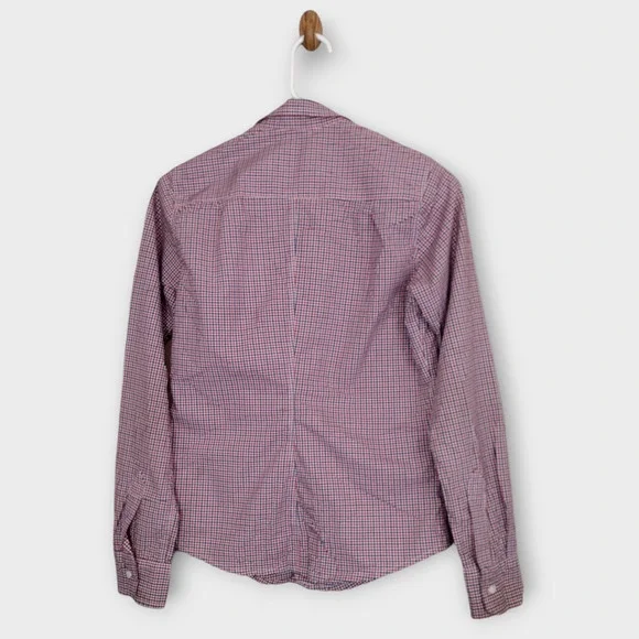 Frank & Eileen Shirt Womens XS Red White Blue Linen Barry Checkered Button Front - Picture 2 of 5